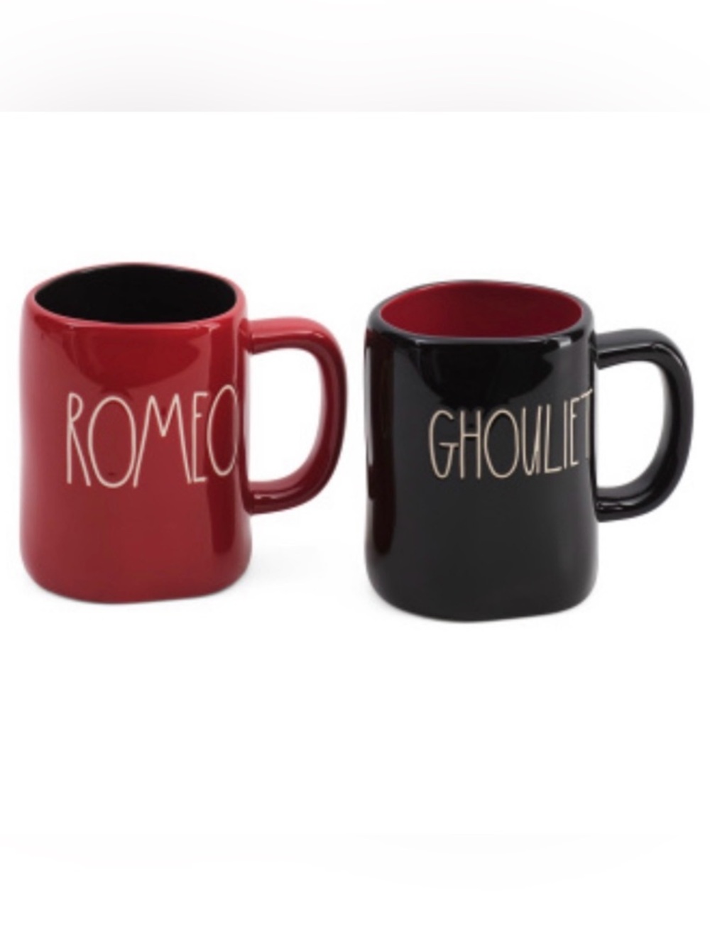 🎃 Rae Dunn Mug Set 19.5 oz “ROMEO GHOULIET” Black & Red